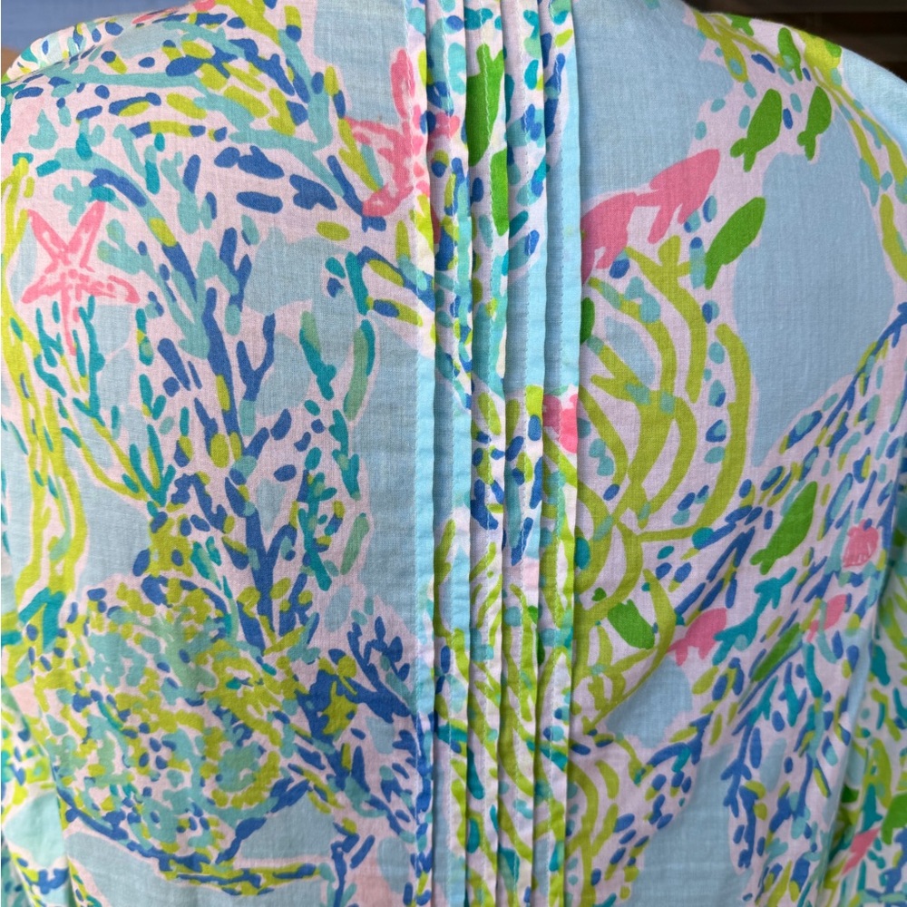 Lilly Pulitzer Beaded Tunic Top Blue Green Print Size - Picture 9 of 9